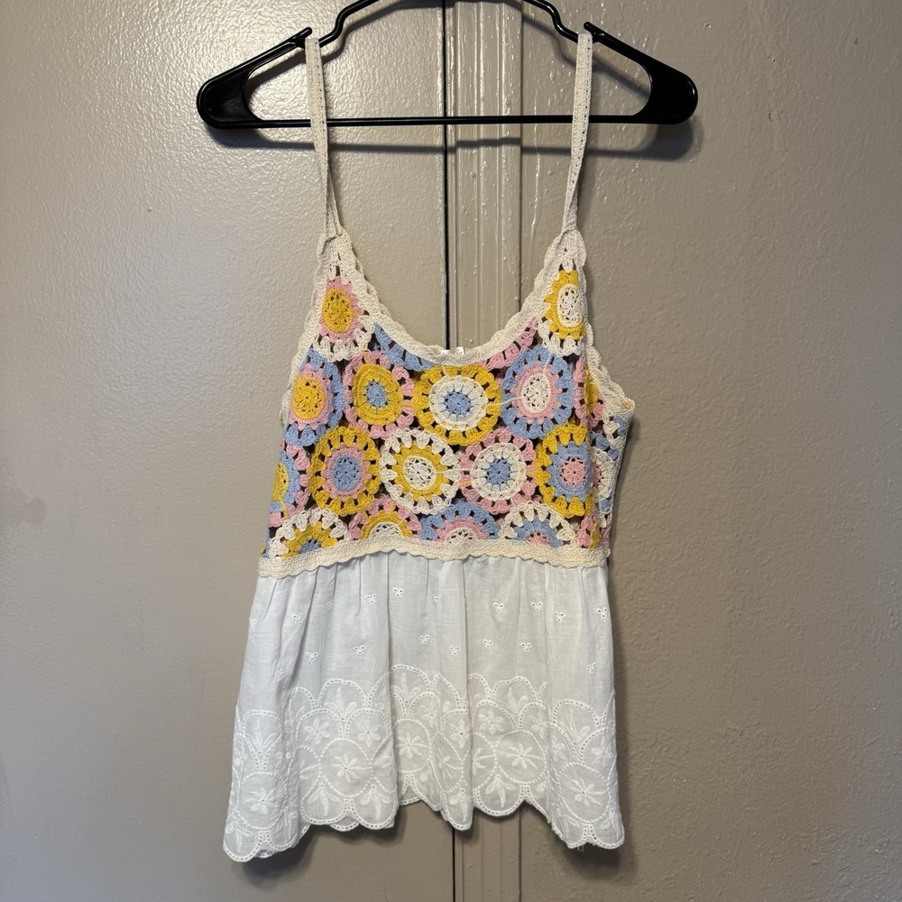 Babydoll Women's M Crochet Lacework Colorful Blouse Summer Boho SoftGirl Girly